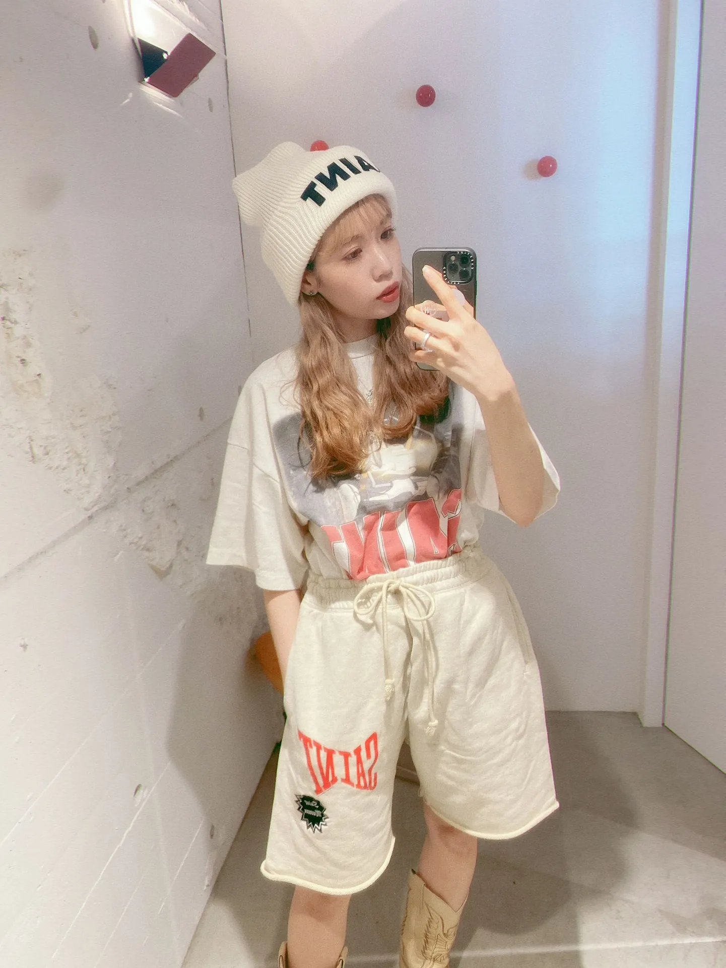SAINT Mxxxxxx 'SAINT' SWEAT SHORTS/GRY/BLK embroidered SAINT LOGO basic shorts, distressed gray/washed black S-XL, four needles and six threads throughout, produced by a major domestic factory, imported Tajima machine embroidery, washed and distressed, original version